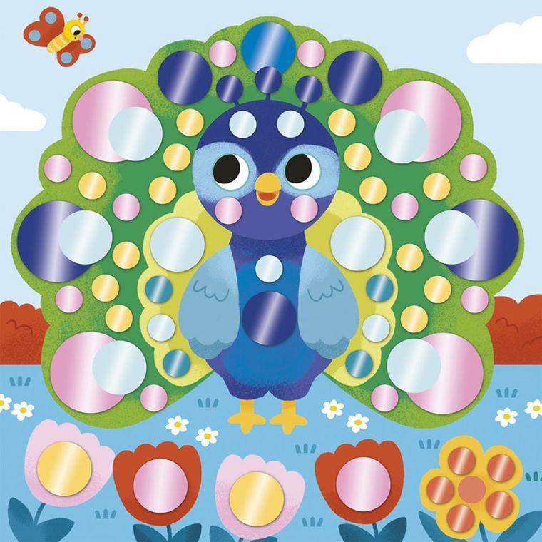 Janod, My arts & crafts, Zwierzęta, okrągłe naklejki, multizestaw kreatywny