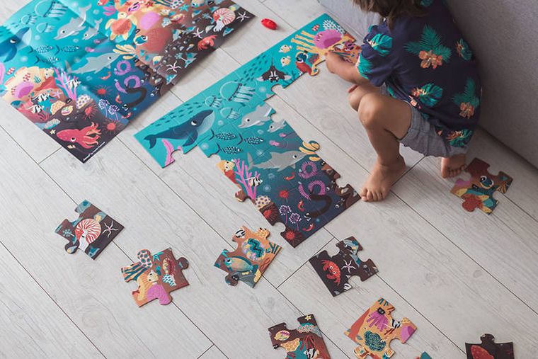 Janod, Ocean, świecące puzzle z mini-lampką UV, 24 elementy