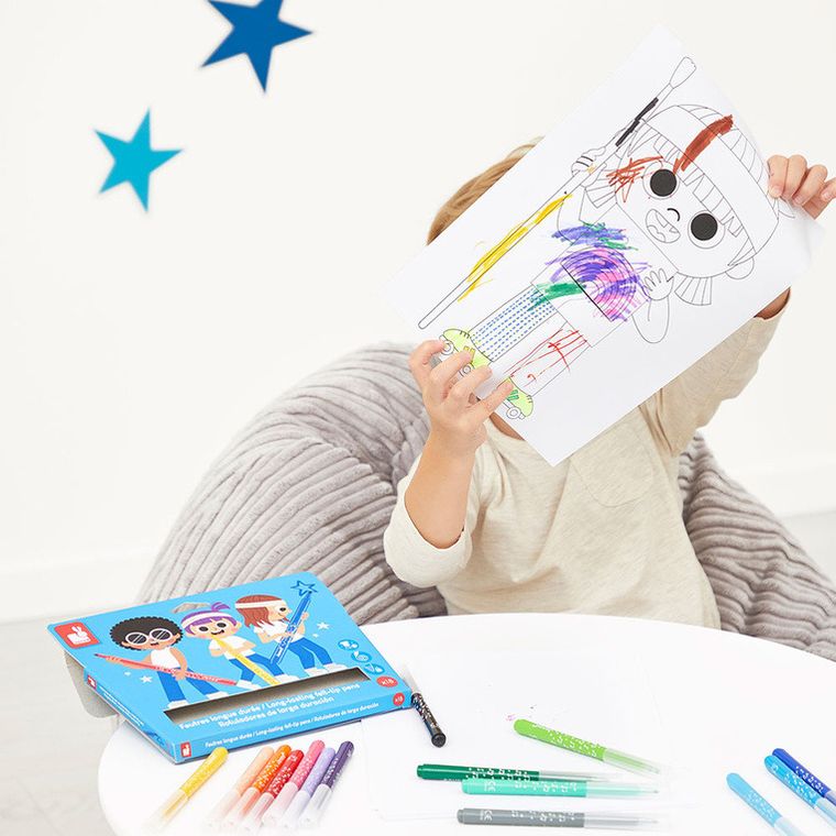 Janod, pisaki z filcową końcówką, flamastry, 18 kolorów