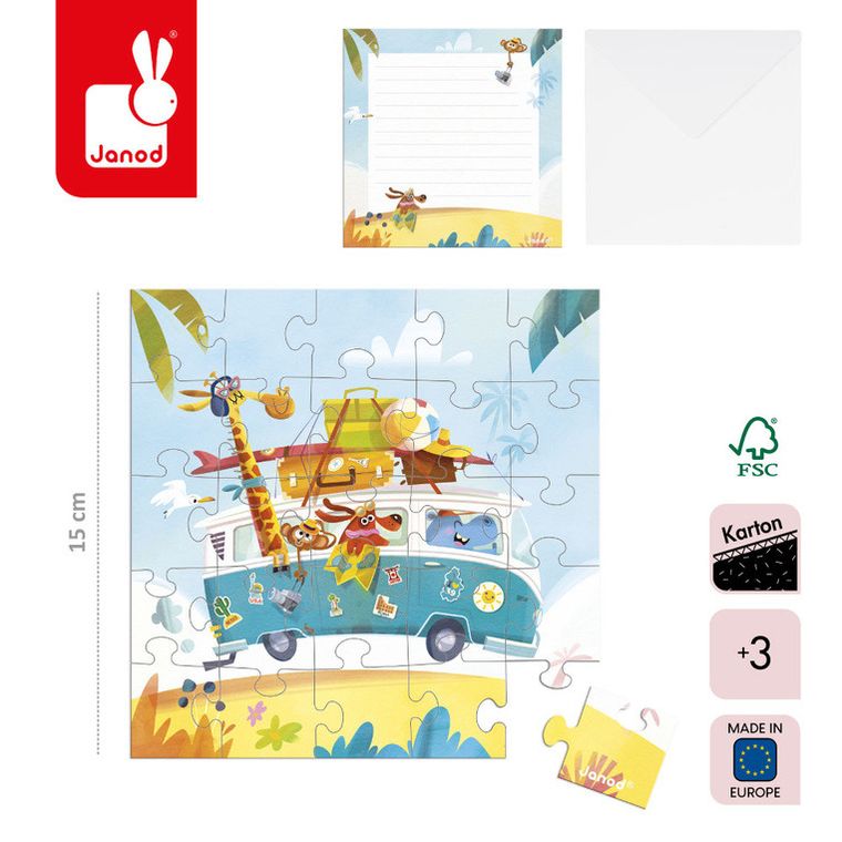 Janod, Road trip, Puzzle i kartka okolicznościowa 2w1