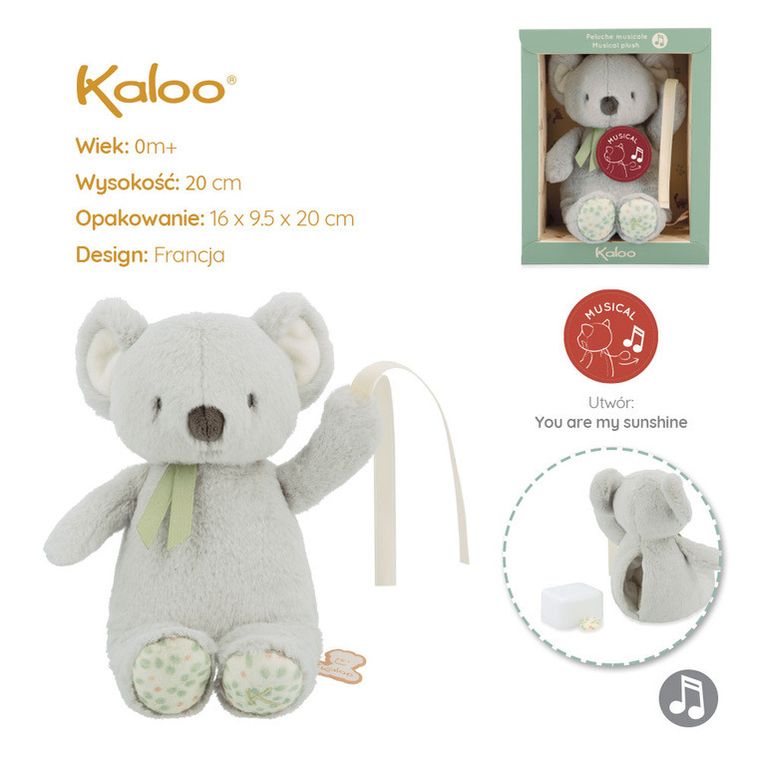 Kaloo, Petit Songe, Koala, przytulanka z pozytywką w pudełku, 20 cm