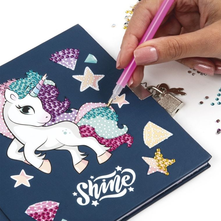 Kidea, diamentowy pamiętnik z kłódką + długopis 3 kolorowym jednorożec