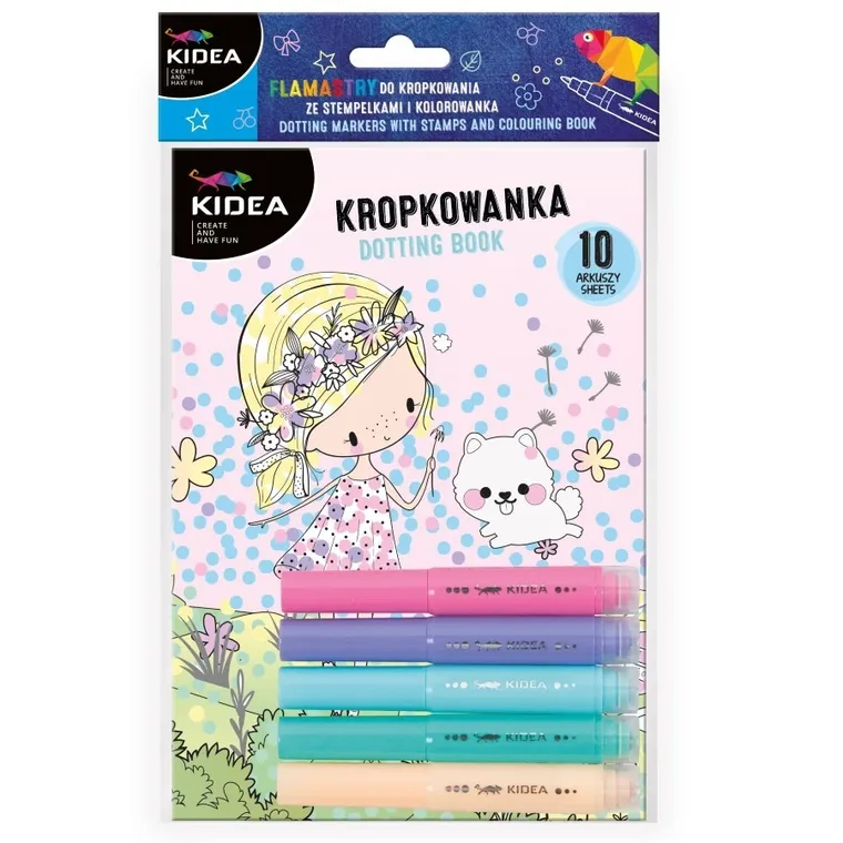 Kidea, flamastry do malowania kropkami ze stempelkami + kolorowanka wróżki