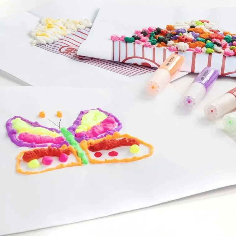 Kidea, Popcorn Żel, magiczna masa w pisakach, flamastry puchate, 6 kolorów