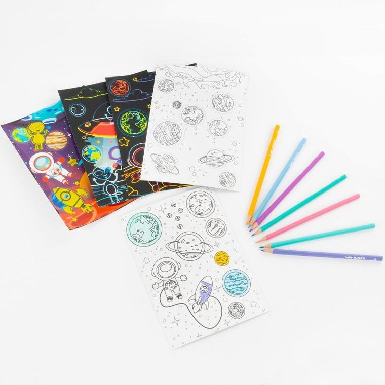 Kidea, wydrapywanka z kolorowanką, 2w1, świecąca w ciemności, kosmos