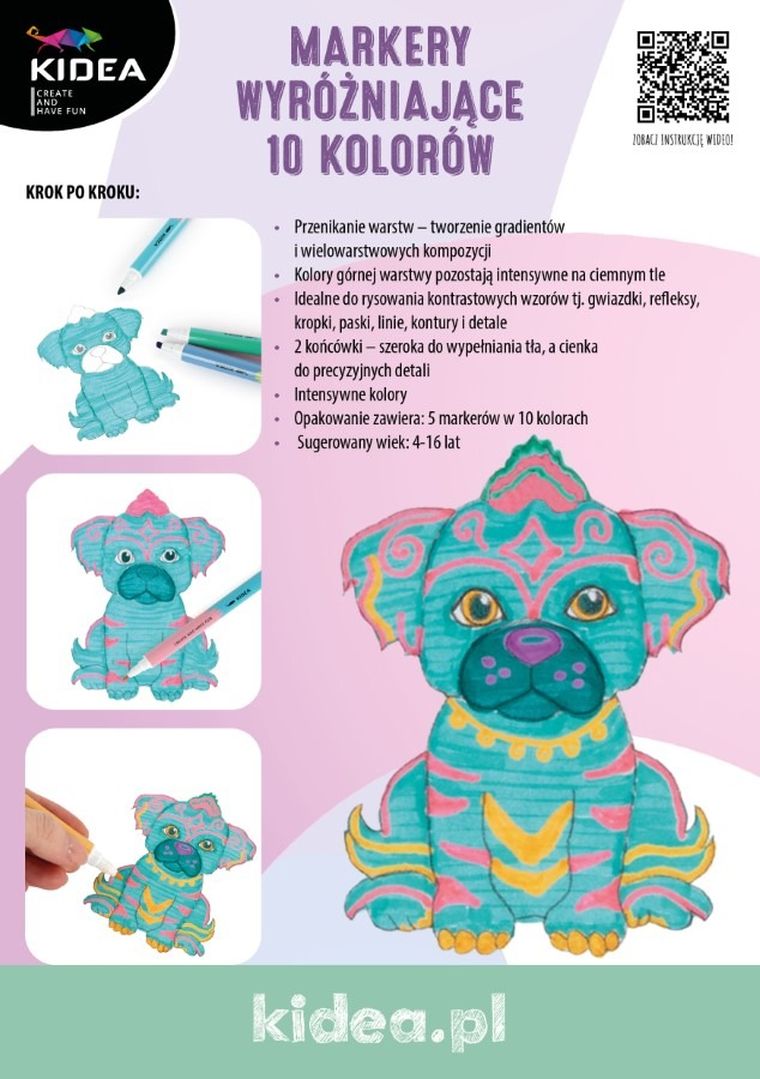 Kidea, zakreślacze dwustronne, 10 kolorów