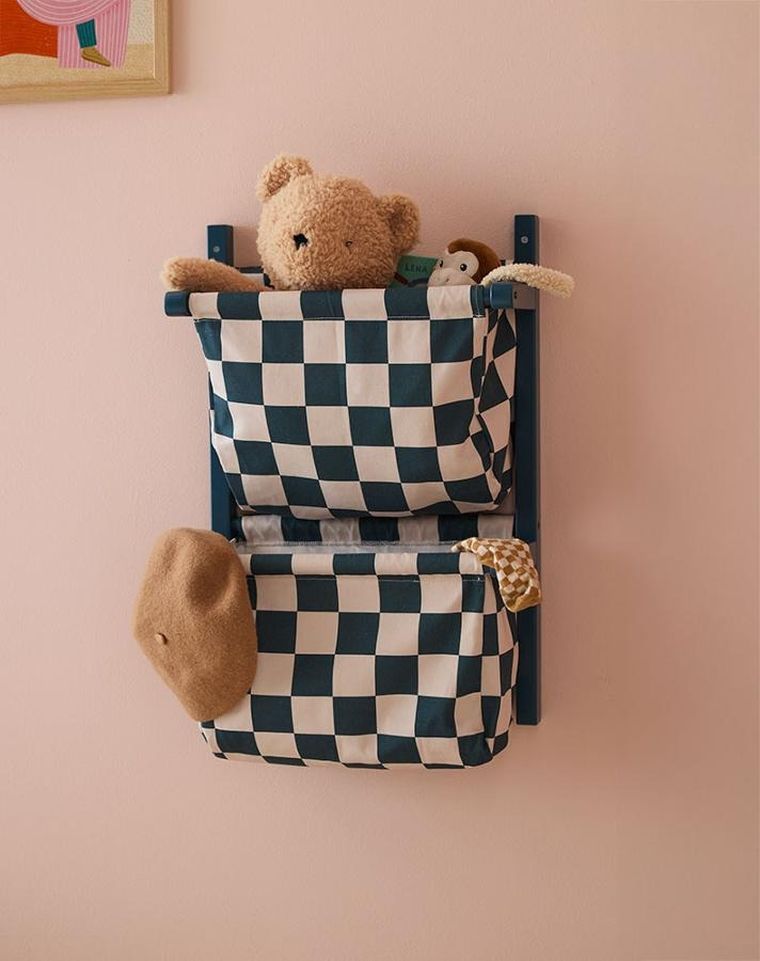 Kids Concept, Circus, półka ścienna materiałowa w szachownicę, check teal