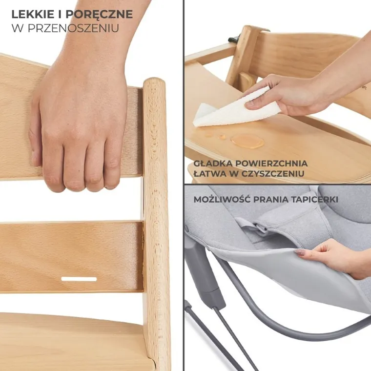 Kinderkraft, Enock, krzesełko do karmienia + bujaczek, Calmee, Grey