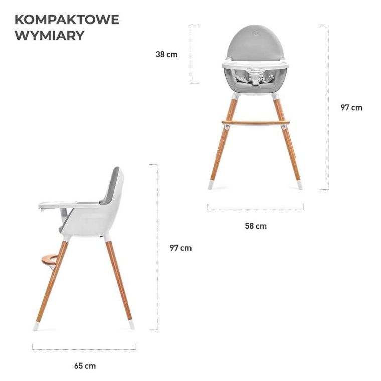 Kinderkraft, Fini, krzesełko do karmienia, 2w1, szare