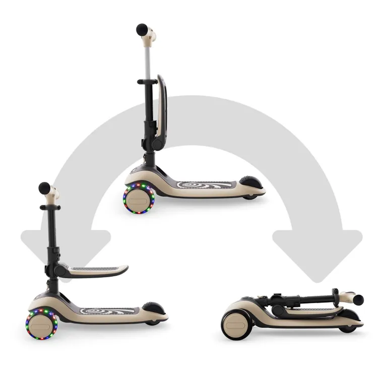 Kinderkraft, Halley 2, hulajnoga 3-kołowa, balansowa 2w1, LED, Stone White