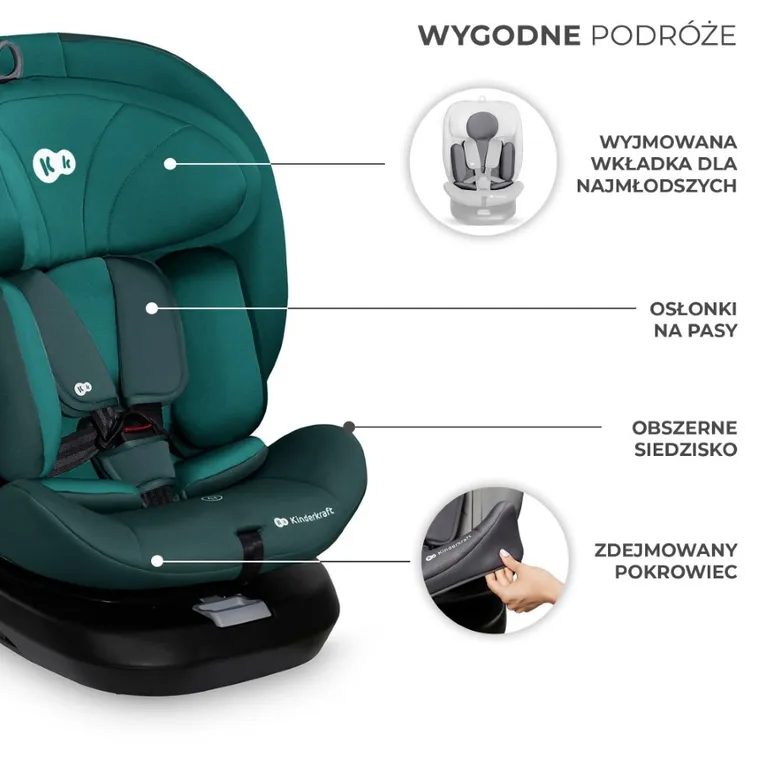 Kinderkraft, I-Grow, fotelik samochodowy, I-Size, Green, 40-150 cm