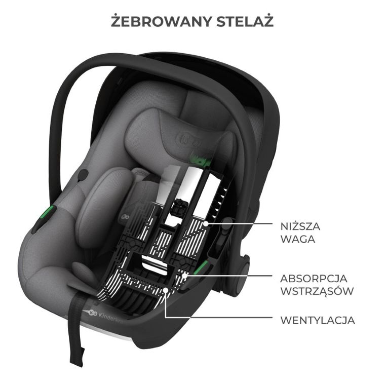 Kinderkraft, I-Lite, fotelik samochodowy, nosidełko, Cool Grey, 40-86 cm