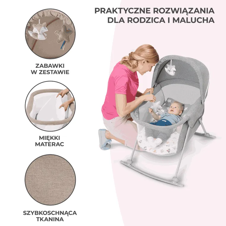 Kinderkraft, Lovi, leżaczek-kołyska 3w1, beżowa