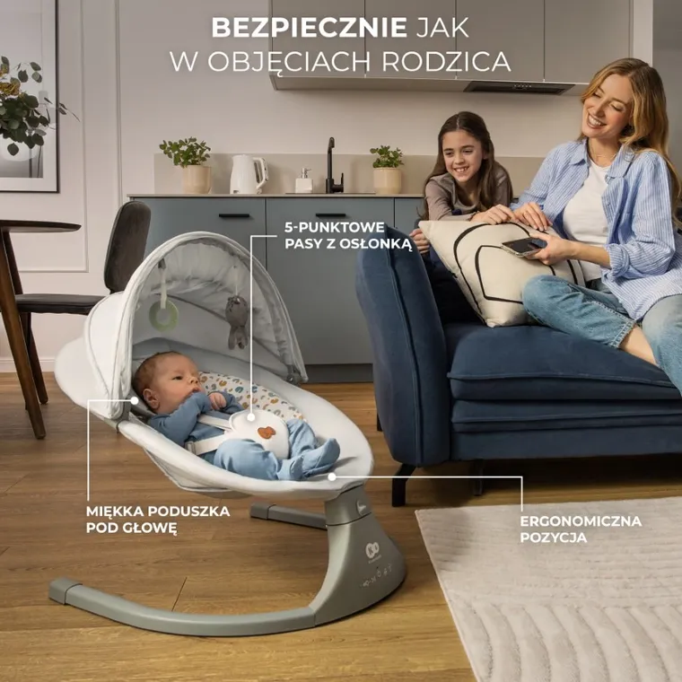 Kinderkraft, Lumi 2, leżaczek bujaczek, Light Grey