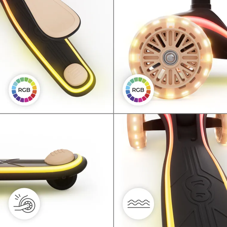 Kinderkraft, RAKET UP, hulajnoga 3-kołowa LED, 2w1, Beige