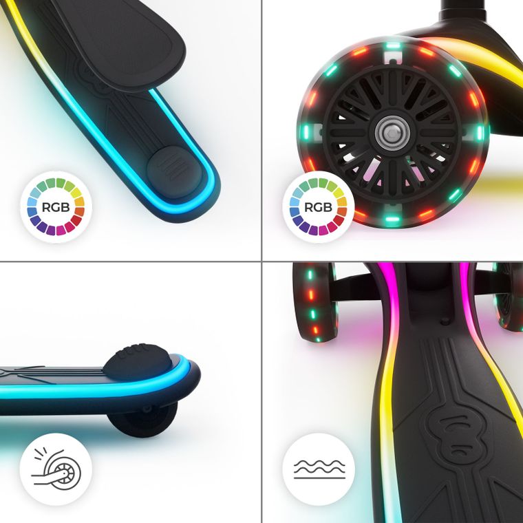 Kinderkraft, RAKET UP, hulajnoga 3-kołowa LED, 2w1, Black