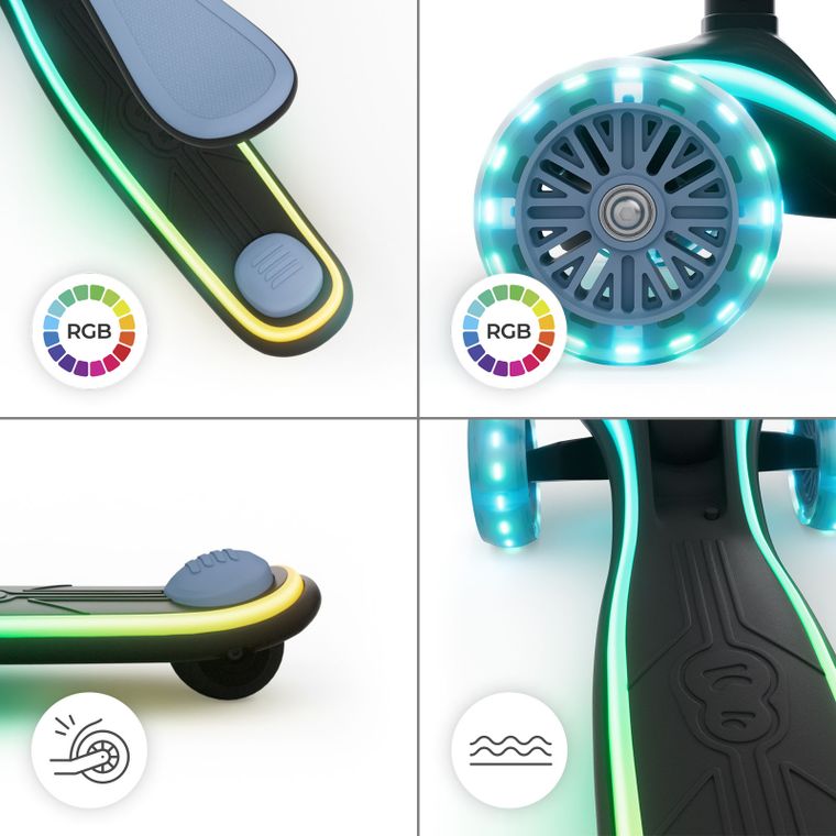 Kinderkraft, RAKET UP, hulajnoga 3-kołowa LED, 2w1, Blue