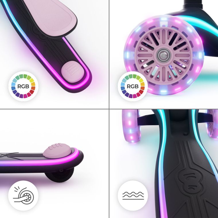 Kinderkraft, RAKET UP, hulajnoga 3-kołowa LED, 2w1, Pink