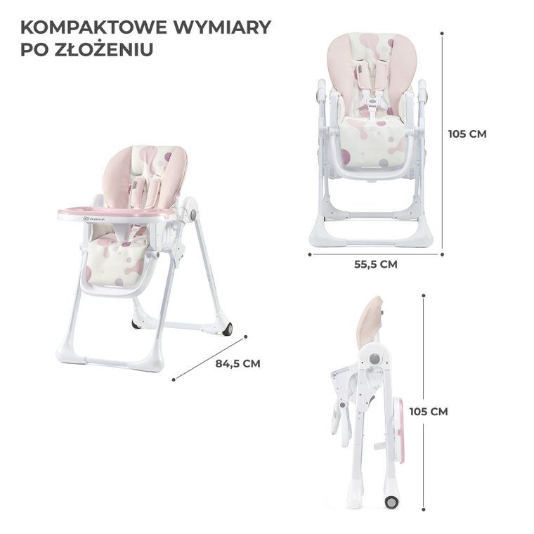 Kinderkraft, Yummy, krzesełko do karmienia, różowe