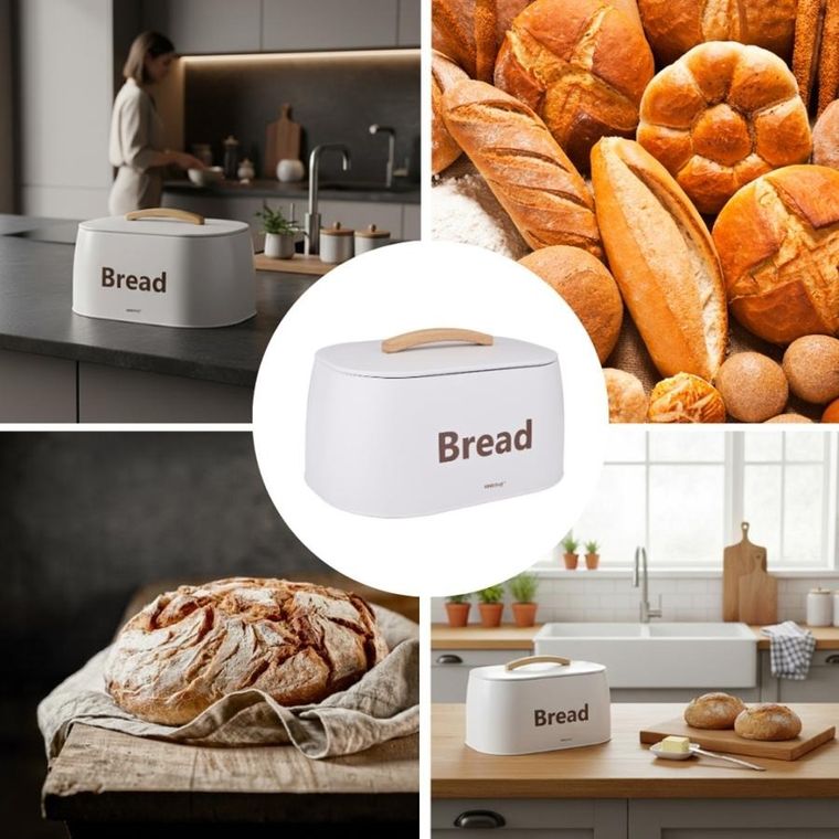 Kinghoff, chlebak, pojemnik na pieczywo, stalowy, biały, kh-1947