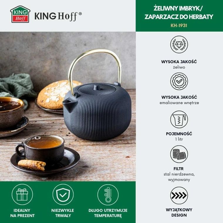 Kinghoff, zaparzacz żeliwny imbryk z filtrem, 1l