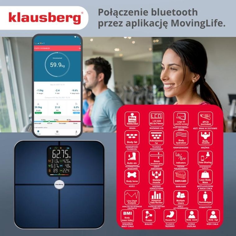 Klausberg, analityczna waga łazienkowa, smart, ios android, kb-7940