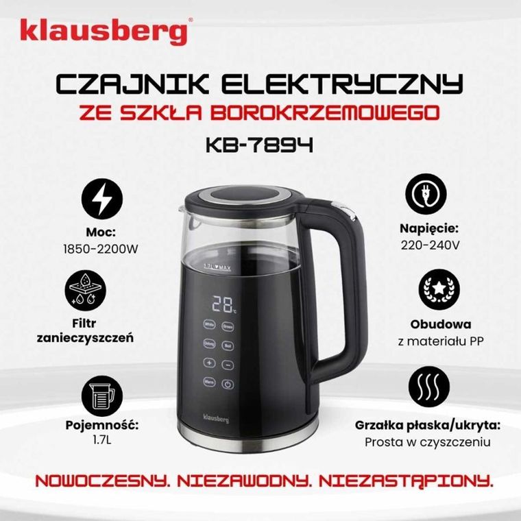Klausberg, czajnik elektryczny LED z regulacją temperatury, 1,7l