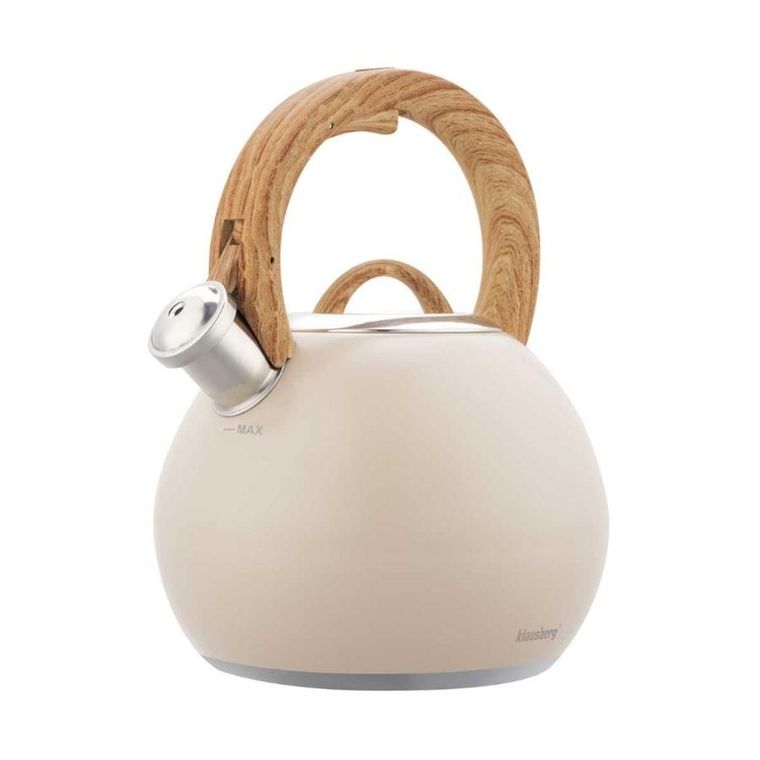 Klausberg, czajnik stalowy z gwizdkiem, beżowy mat, 3l, kb-7956