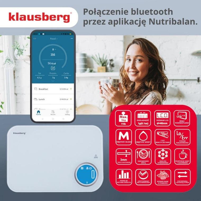 Klausberg, elektroniczna waga kuchenna, bluetooth, 5kg, kb-7938