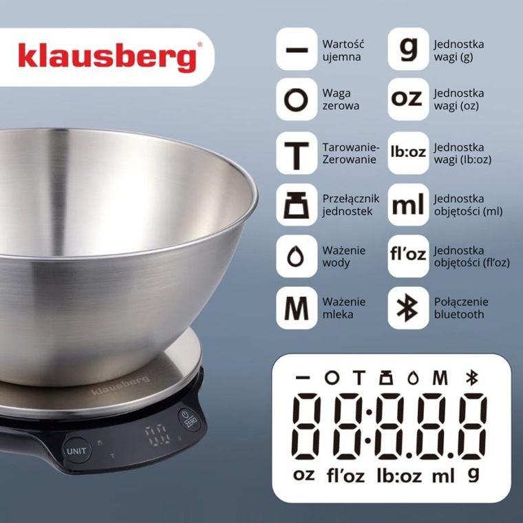 Klausberg, elektroniczna waga kuchenna, bluetooth, 5kg, kb-7939