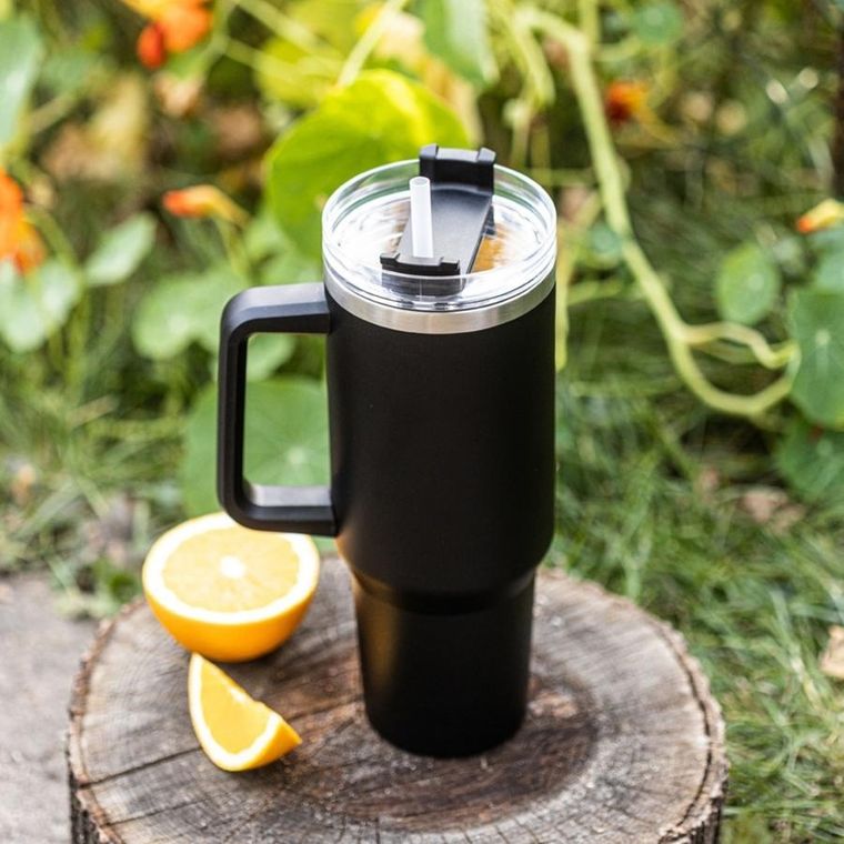 Klausberg, kubek termiczny, z rączką i słomką, stalowy, 1100 ml, kb-7942