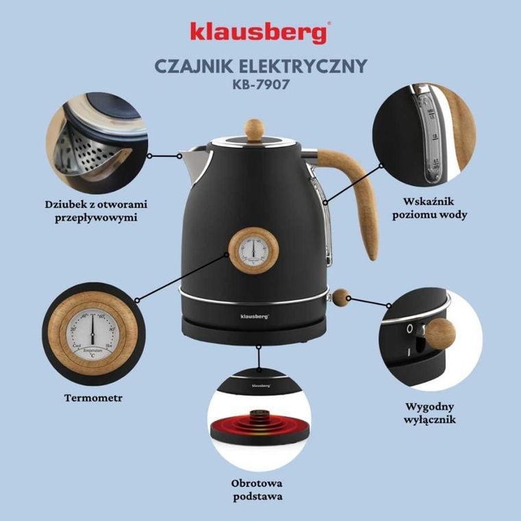 Klausberg, Retro, czajnik elektryczny z termometrem, 1,7l