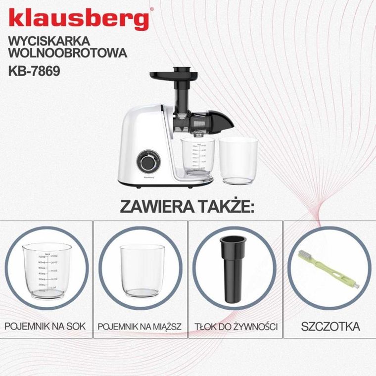 Klausberg, sokowirówka, wyciskarka wolnoobrotowa, biała, KB-7869