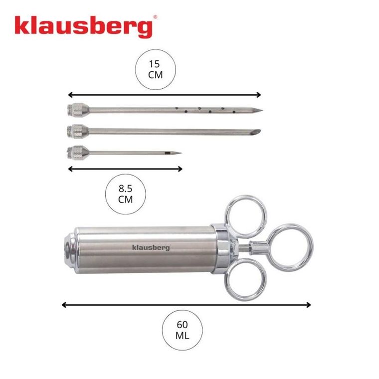 Klausberg, stalowa nastrzykiwarka do peklowania mięsa, 60 ml, KB-7842