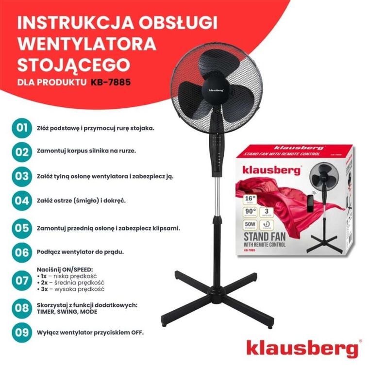 Klausberg, wentylator podłogowy z pilotem