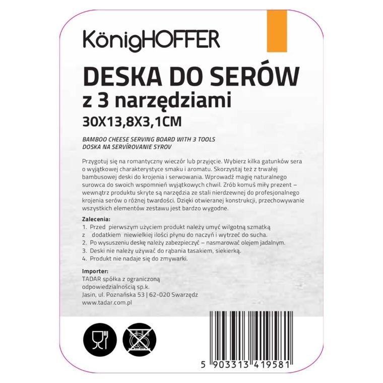 Könighoffer, deska do sera z 3 akcesoriami, 30-13,8-4,5 cm