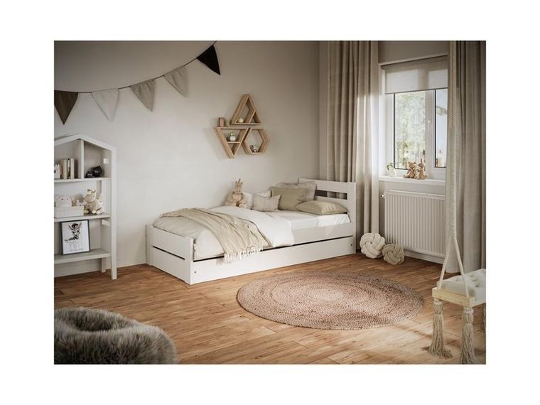 Kocot Kids, Emil, łóżko z materacem, białe, 90-180 cm