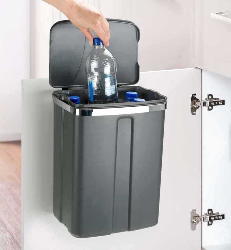 Kosz na śmieci, wiszący, szary, 12l