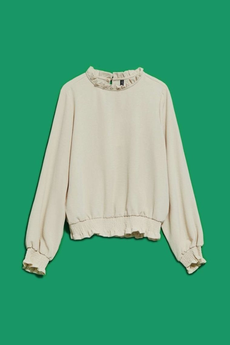 Koszula damska z długim rękawem, beżowa, Moodo