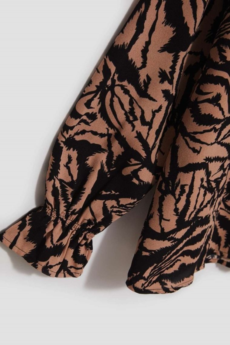 Koszula damska z długim rękawem, beżowa, Moodo