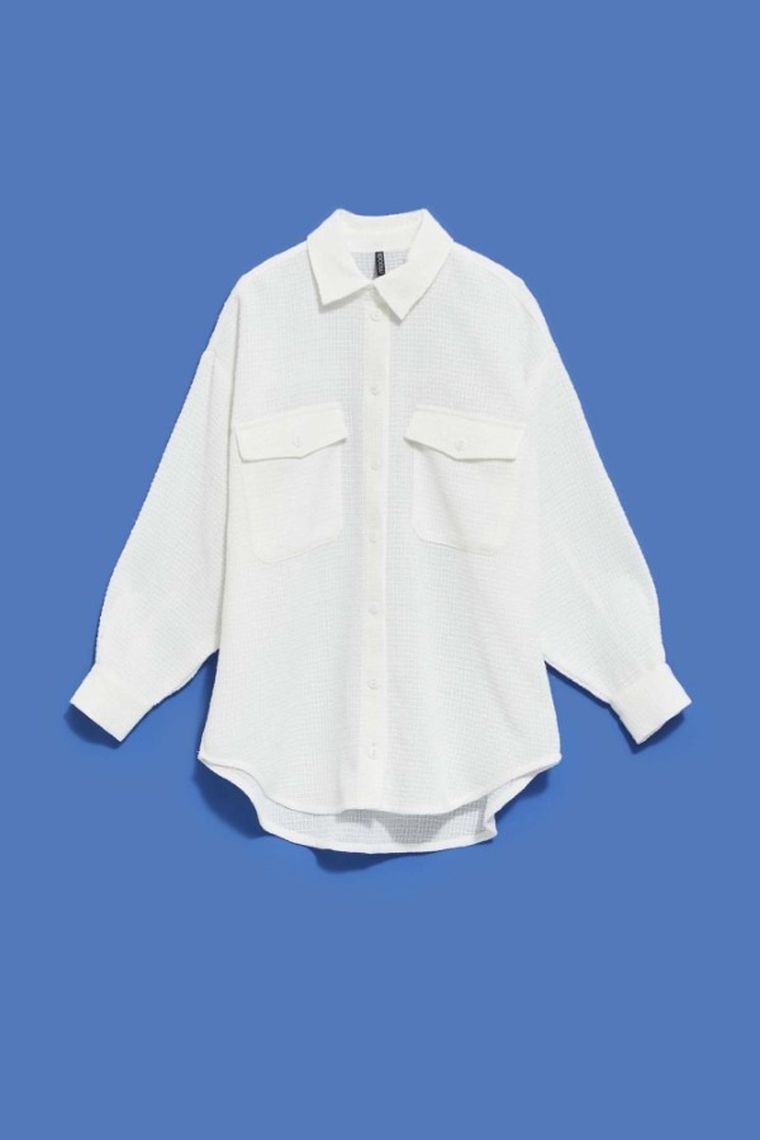 Koszula damska z długim rękawem, biała, Moodo