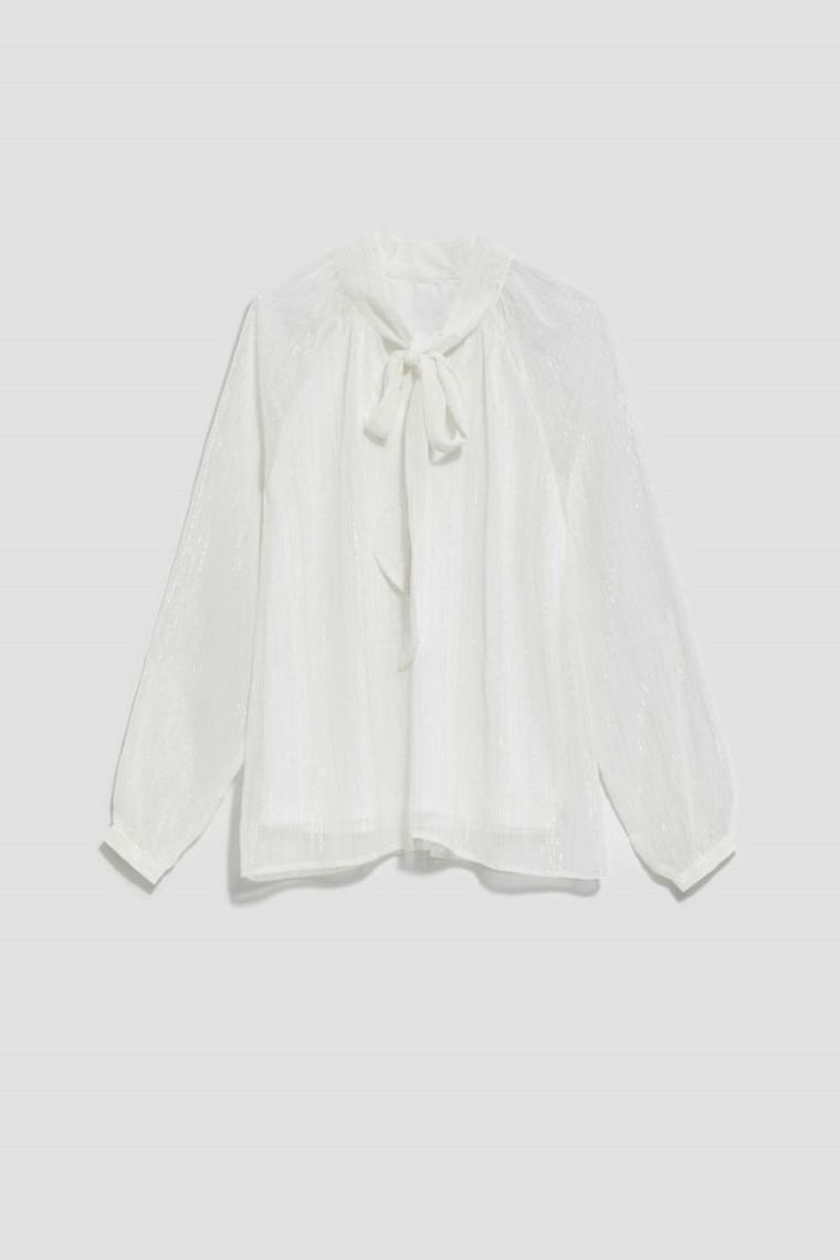 Koszula damska z długim rękawem, biała, Moodo