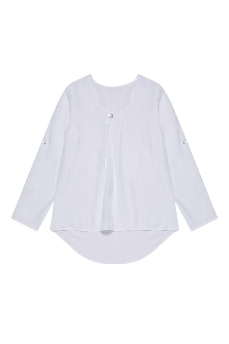 Koszula damska z długim rękawem, biała, Moodo