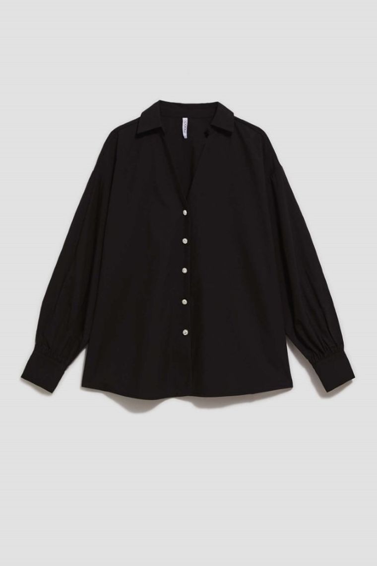 Koszula damska z długim rękawem, czarna, Moodo