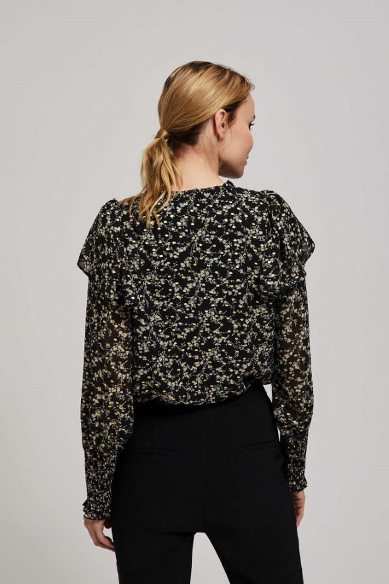 Koszula damska z długim rękawem, czarna, Moodo