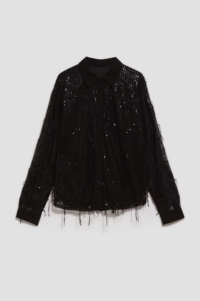 Koszula damska z długim rękawem, czarna, Moodo