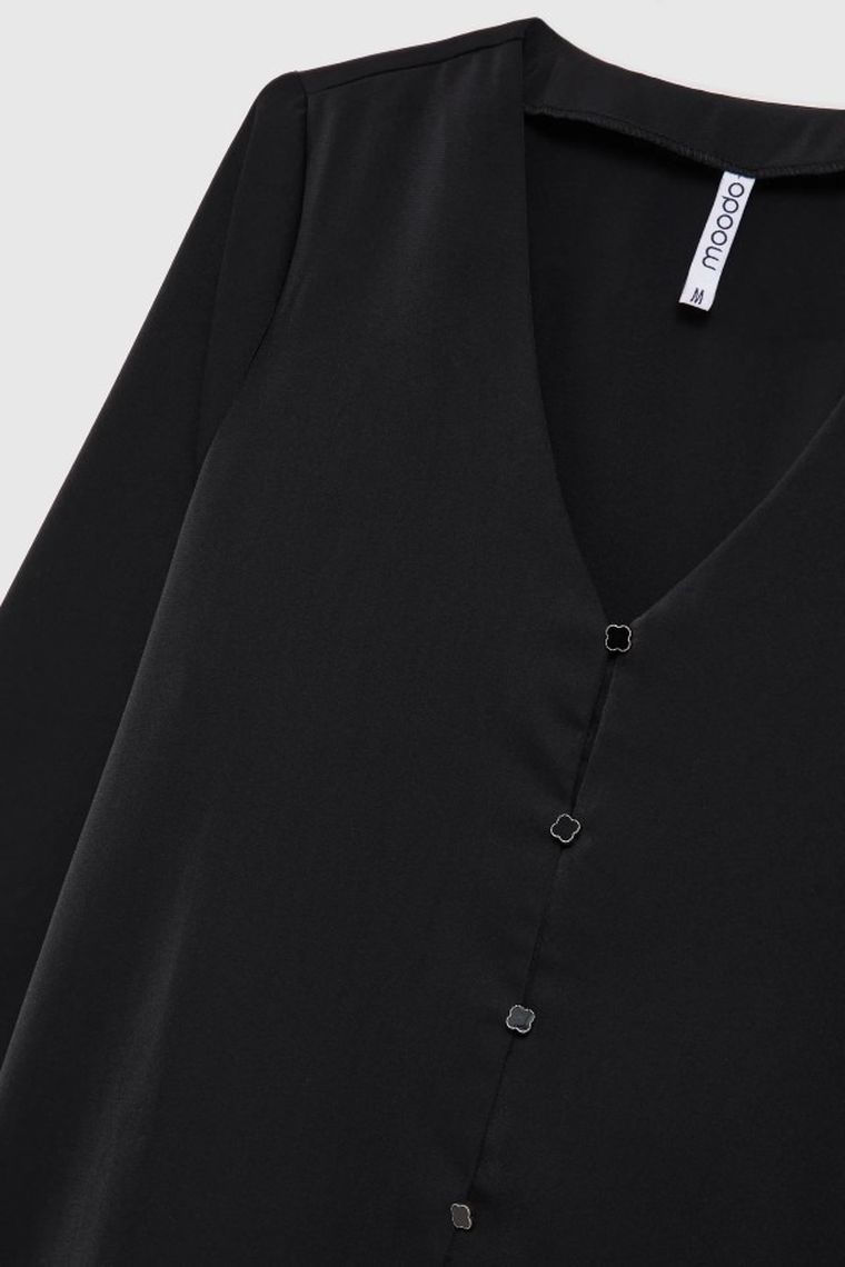 Koszula damska z długim rękawem, czarna, Moodo