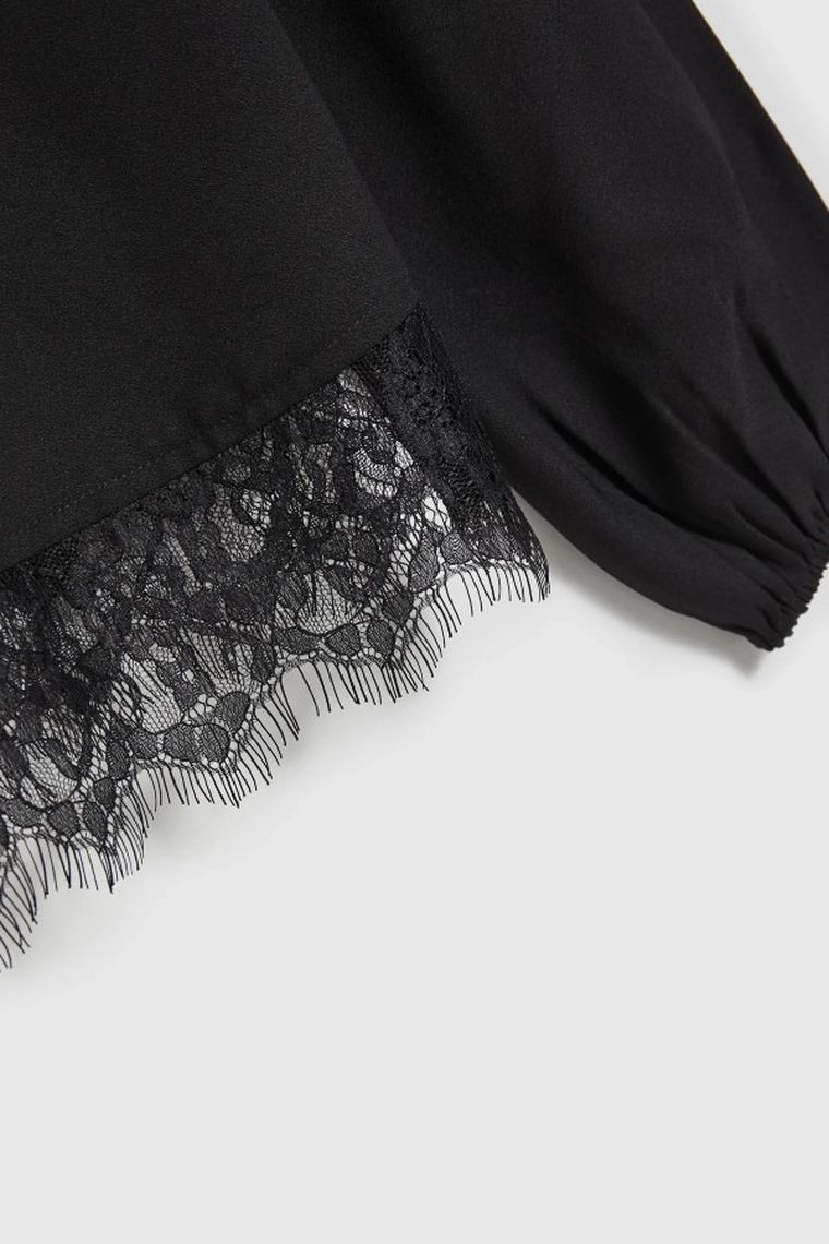 Koszula damska z długim rękawem, czarna, Moodo