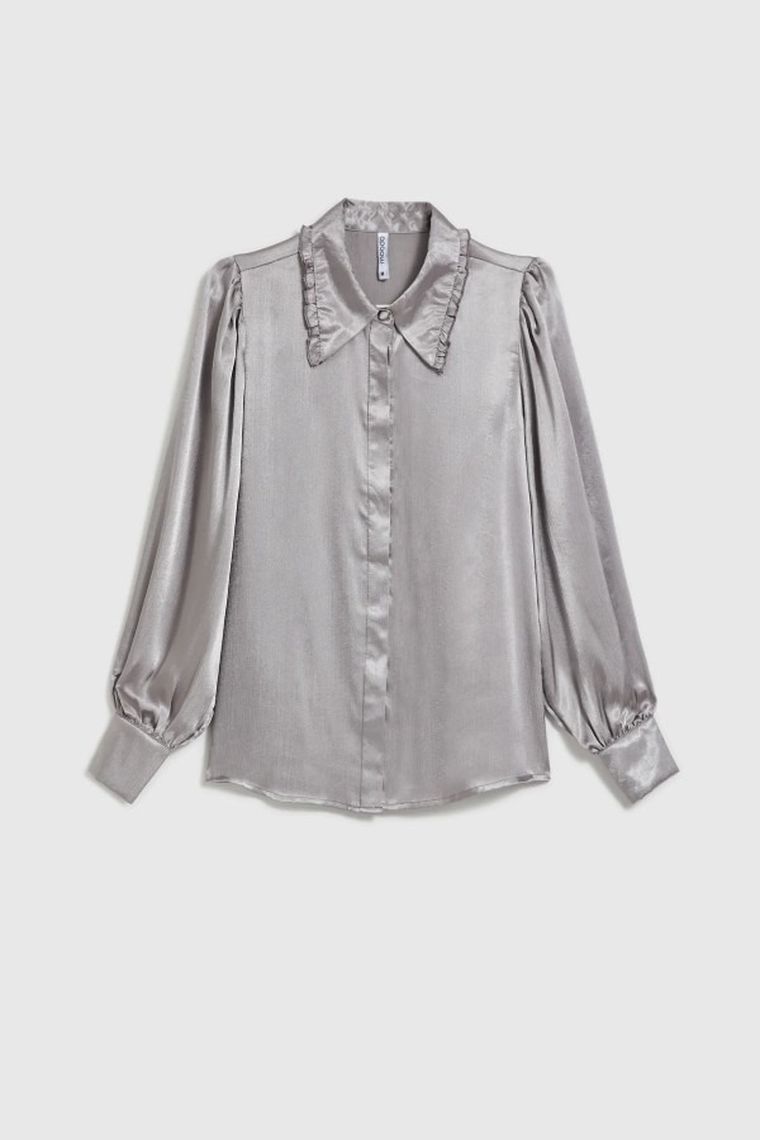 Koszula damska z długim rękawem, grafitowa, Moodo