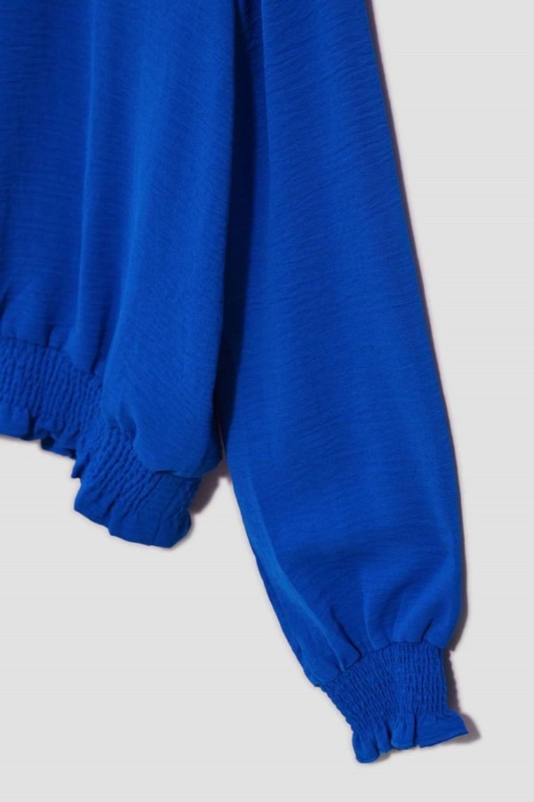 Koszula damska z długim rękawem, niebieska, Moodo